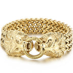 Massive Lion Skull Head Bracelet for Man Stainless Steel 18MM Wide Square Franco Chain Men's Bracelets Animal Wrist