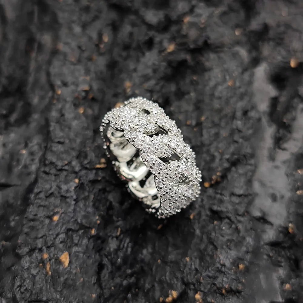 Iced Out Ring Stainless Steel Mesh CZ