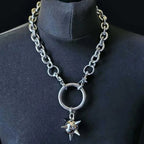 Gothic Spiked Mace Pendant Choker Necklace — Silver-Tone