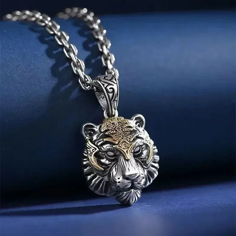 Domineering Tiger Head Pendant Men\\\'s Fashion Animal Tiger Necklace Punk Hip-Hop Trend Casual Jewelry Boyfriend Gift