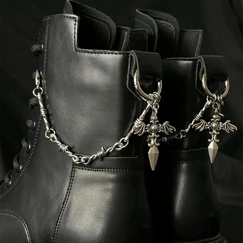 2Pcs Gothic Retro Spear Shaped Pendant Boot Chain Silver Metal Detachable Shoe Chain punk Boot Decoration Accessories