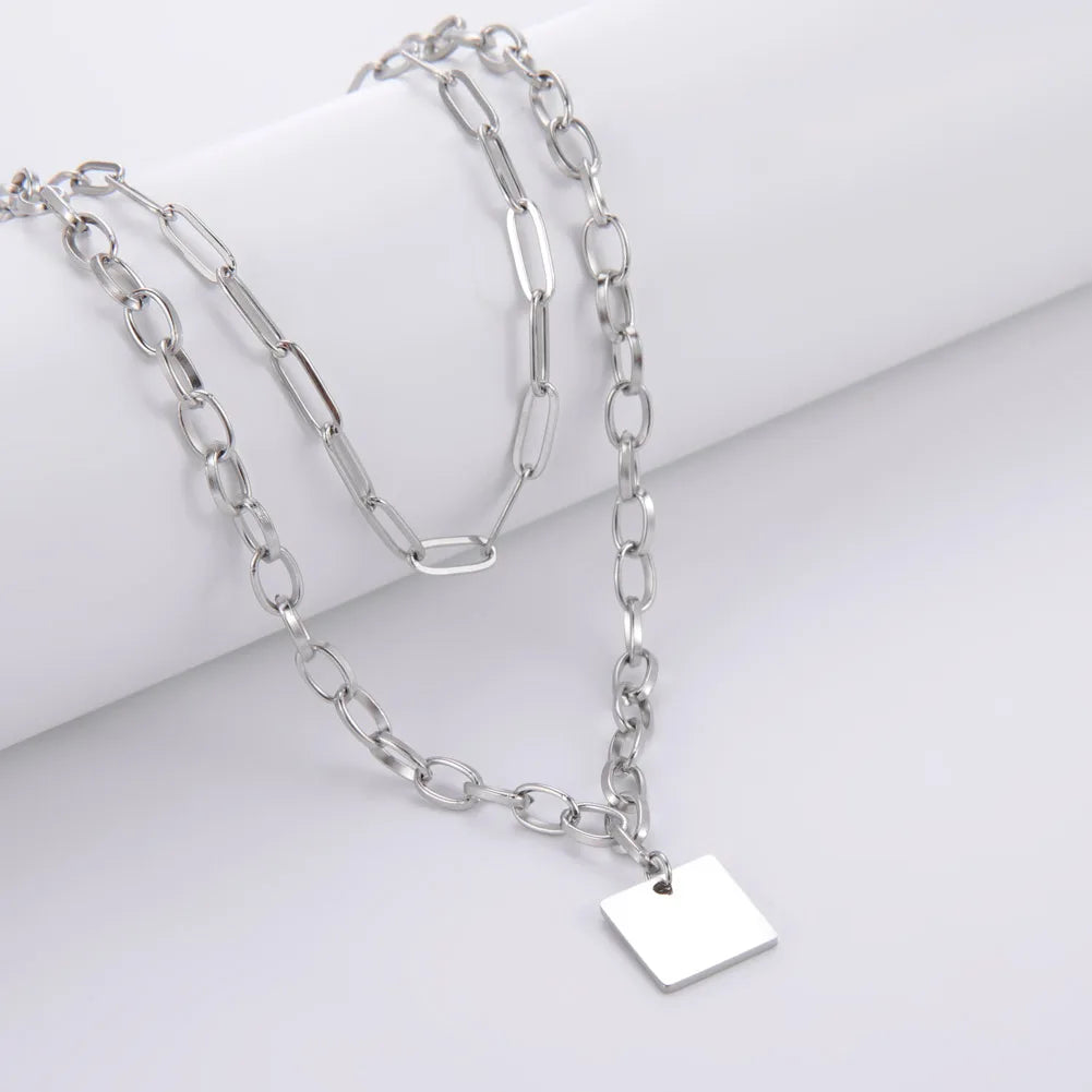 My Shape Fashion 2 Layers Lock Pendant Necklace for Men Punk Stainless Steel Clip Link Chain Necklaces Choker Male Party Jewelry