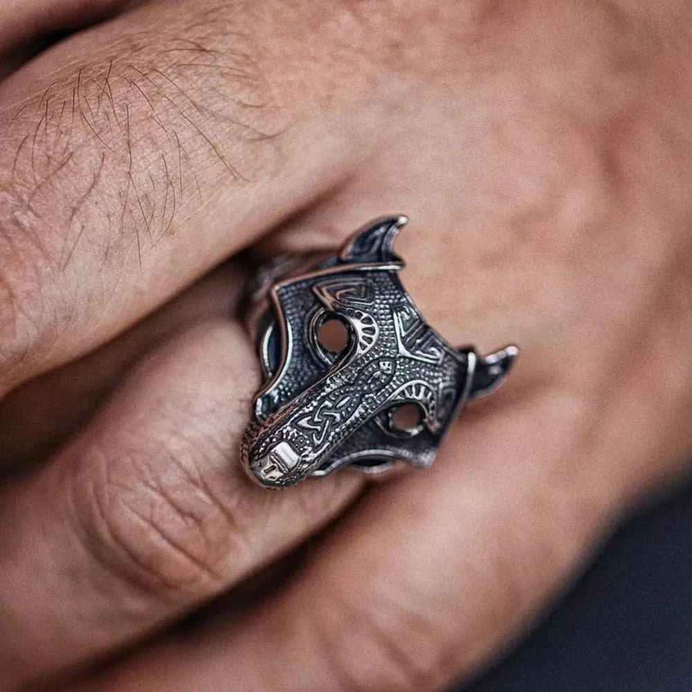 Viking Wolf Spiral Knot Amulet Ring — Stainless Steel