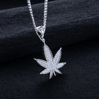 Iced Out Hemp Leaf Pendant — 925 Silver