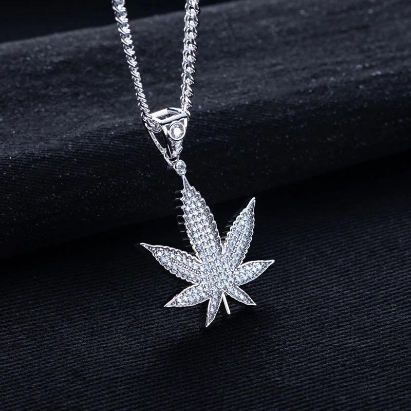 Iced Out Hemp Leaf Pendant — 925 Silver