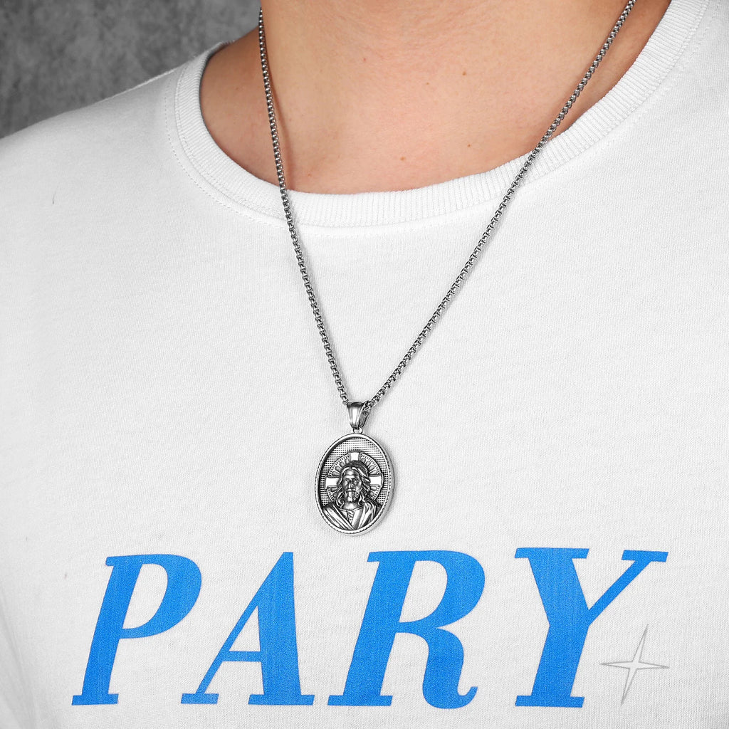 Cross Jesus Pendant Necklace — Stainless Steel