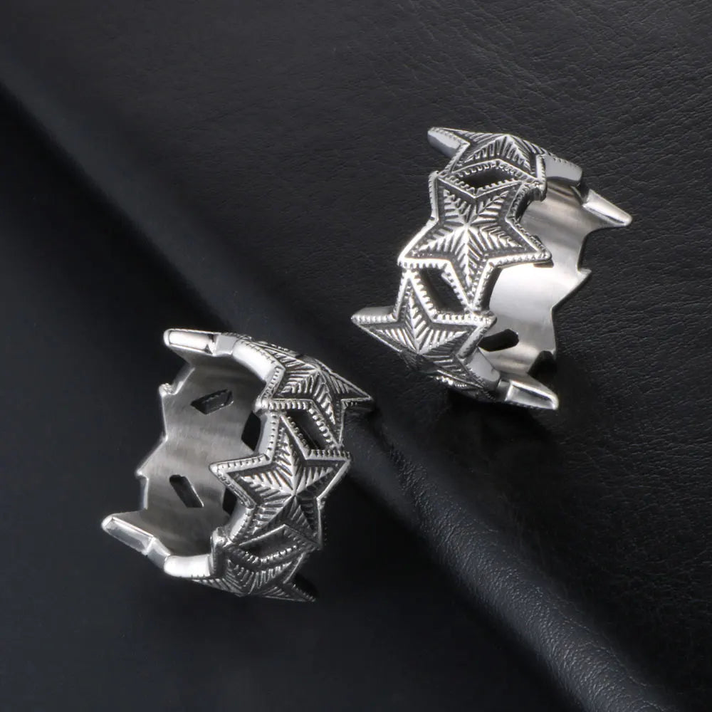 Five-Pointed Star Band Ring — Stainless Steel