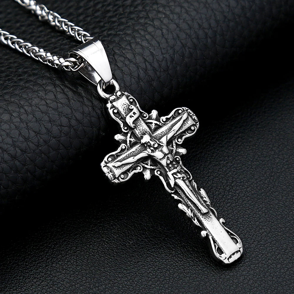 Vintage Jesus Cross Pendant — 316L Stainless Steel
