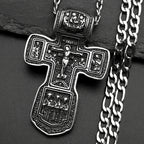 Jesus Crucifix Cross Orthodox Necklace for Women Men Stainless Steel Christian Believer Chain Necklace Vintage Charm