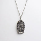 Santa Muerte Pendant Necklace, Gothic Death Saint Medal Necklace with Rose Border, Occult Dark Aesthetic Jewelry for