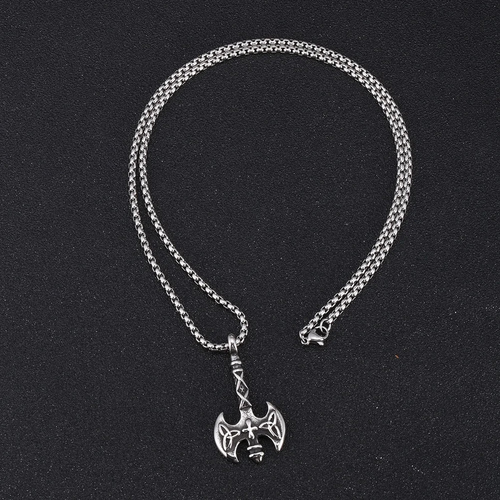 Silver Viking Axe Pendant Necklace Box Chain