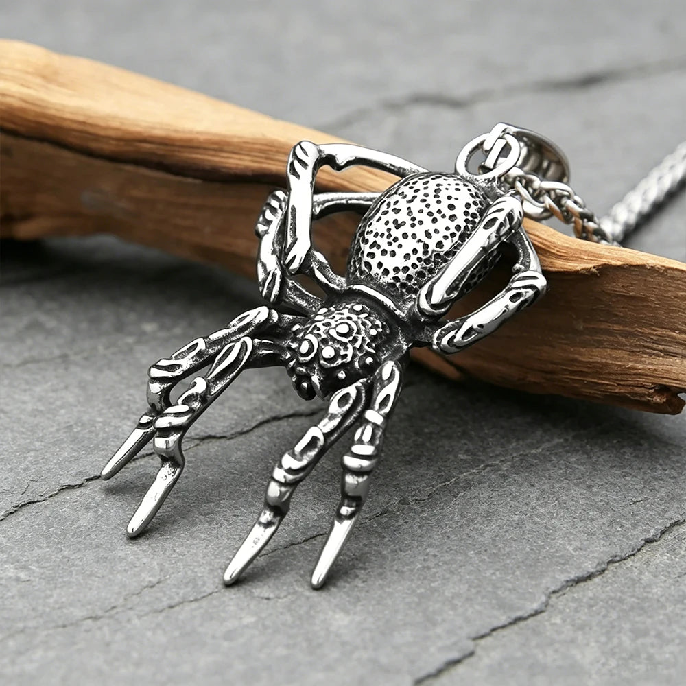 3D Vintage Spider Pendant Necklace for Men — Stainless Steel