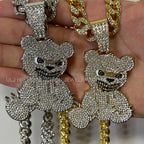 Men Women Iced Out Brown Bear Pendant Necklace With 13mm Miami Cuban Link Chain Men's Necklaces Choker Collar Hip Hop