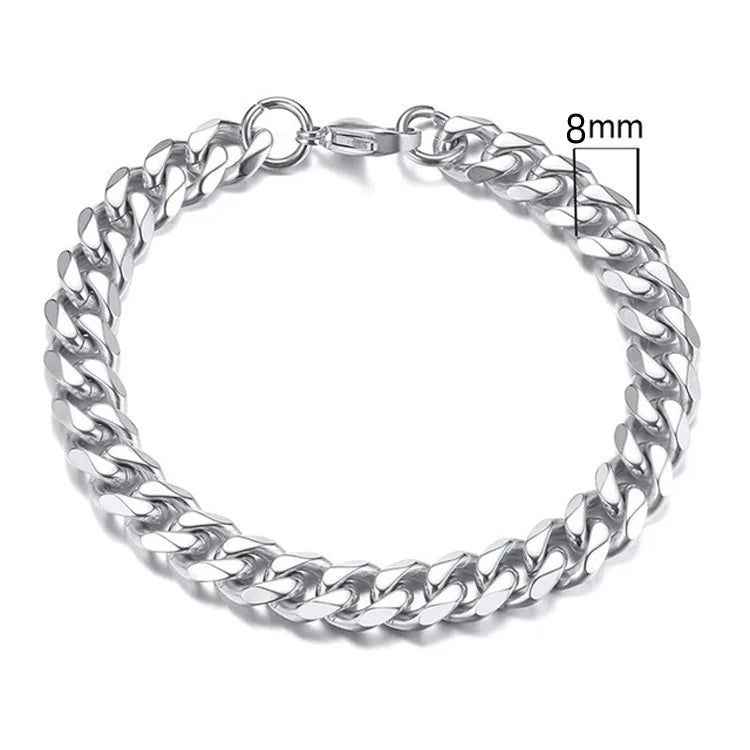 Titanium Steel Basic Curb Chain Bracelet for Men Stainless Steel Cuban Link Chain Wristband Classic Simple Heavy Male
