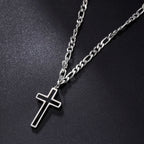 Hollow Cross Pendant Necklace for Men Women Stainless Steel Figaro Chain Necklace Punk Choker Jewelry for Party Gift