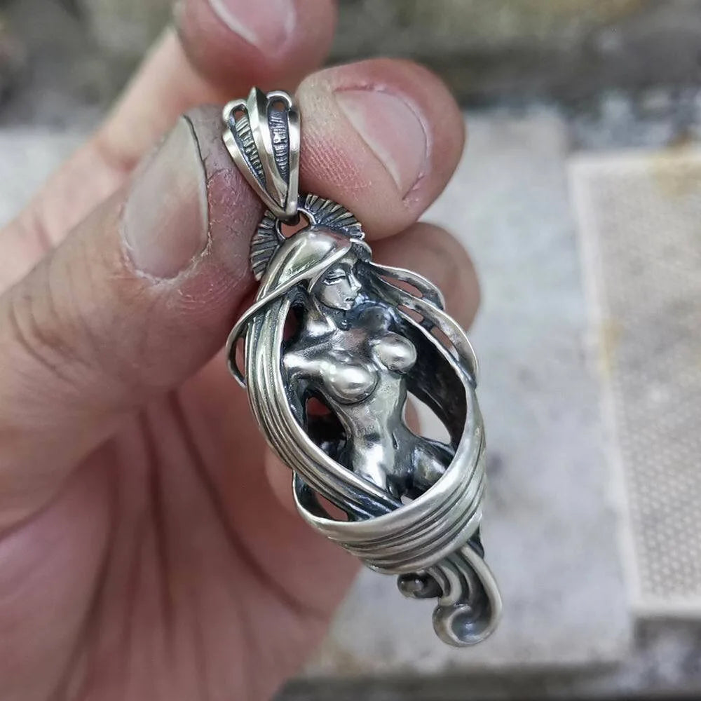 Vintage Punk Mythology Style Metal Sexy Angel Goddess Pendant Necklace for Men Women Classic Mysterious Souvenir Jewelry