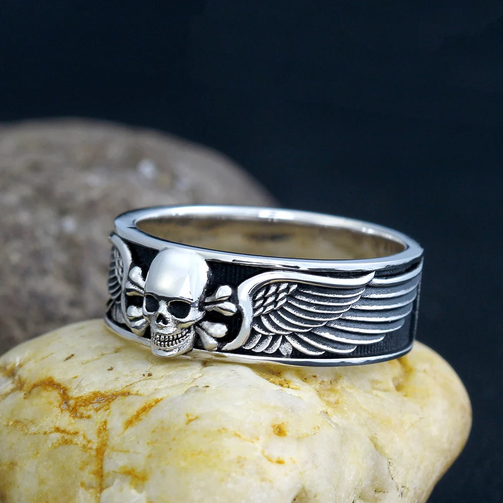 Skull Wing Ring — 925 Silver