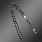Vintage Catholic Rosary Necklace — Glass Bead Crucifix Cross