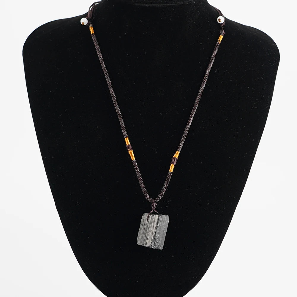 Black Tourmaline Stone Pendant Necklace