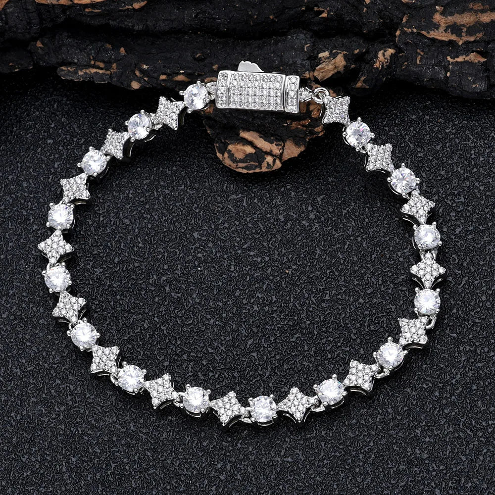 Star Tennis Chain Necklace Iced Out CZ