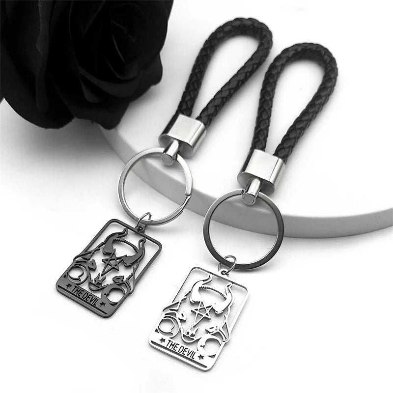 Star Key Steel Pendant Goth Goat Sheep Head Pentacle