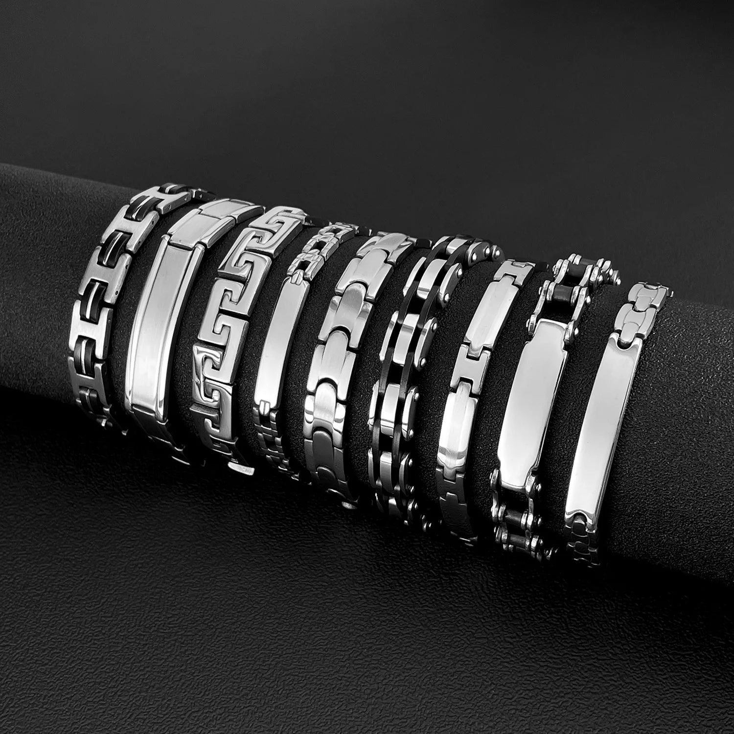 Chunky Men Bracelet,Thick Stainless Steel Strap Chain Link Wristband,Punk Male Jewelry Gift