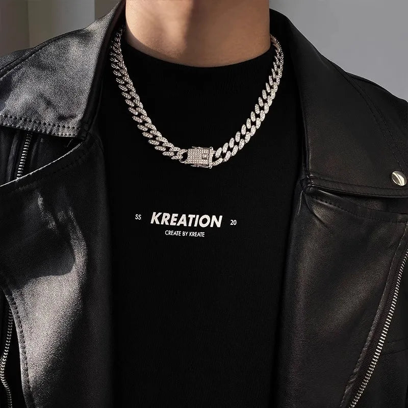 TrendMen Hiphop Rock Cuban Link Chain Alloy Necklaces For men Boys Gold Color Metal Crystal Clavicle Chain Party