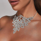 FTCY Personalized Fashion Leaf Rhinestone Necklace For Women Luxury Shining Crystal Floral Necklace Wedding Jewelry