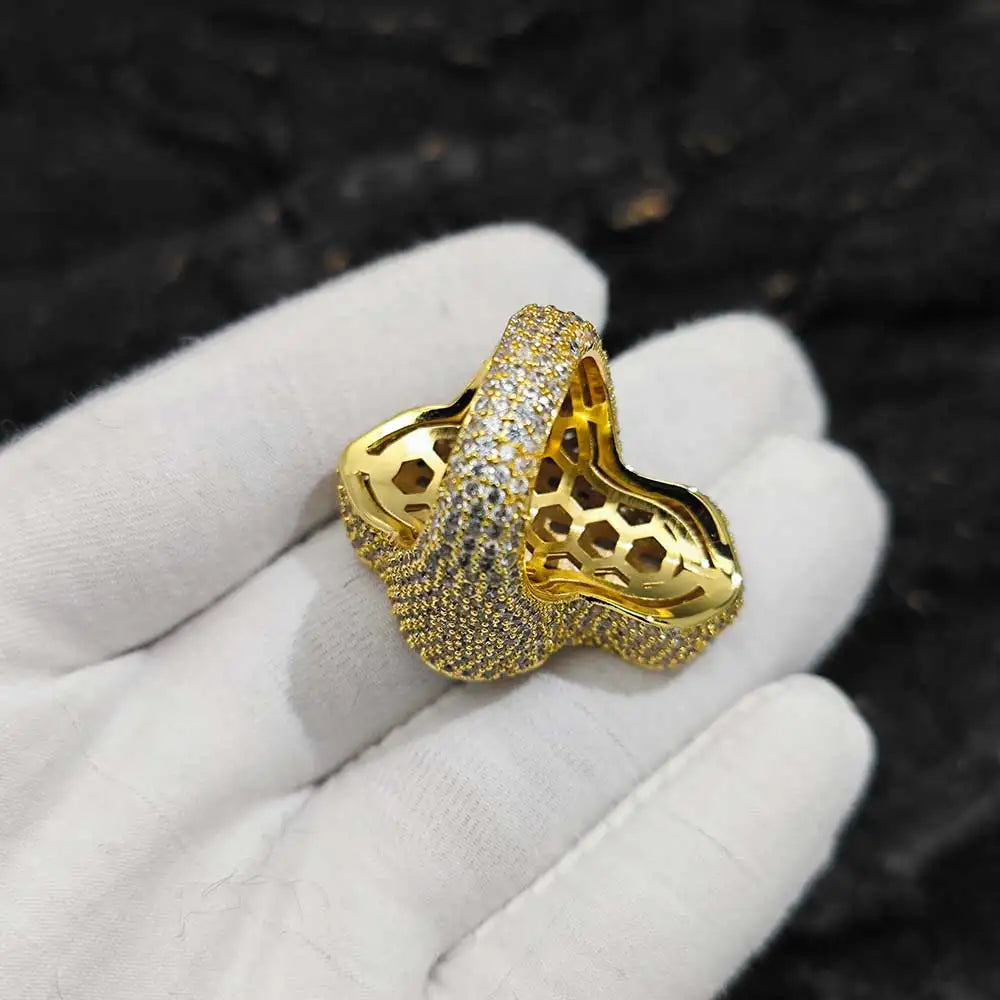 Cross Ring Iced Out Stainless Steel Statement