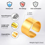 Punk Bend Ring for Men Boys,High Polished Stainless Steel Adjustable Ring,6/8/11.5mm Width Simple Ring for Husband Son