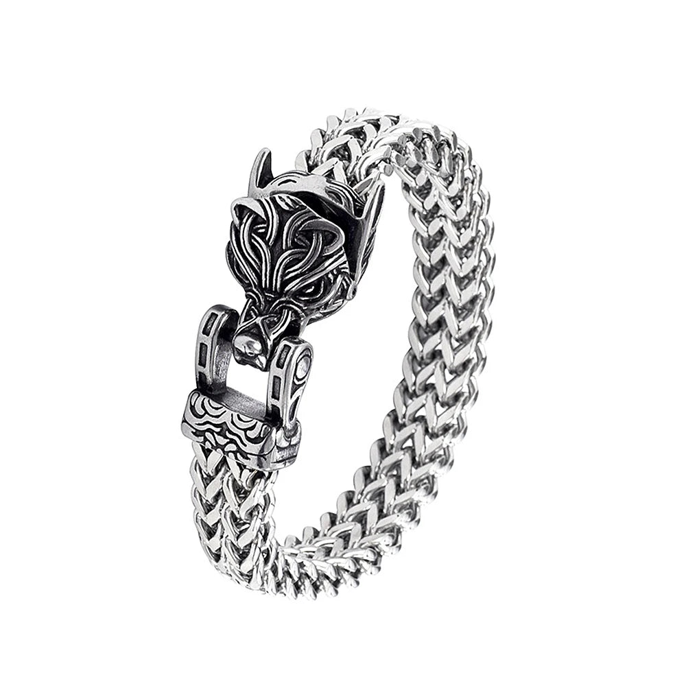 Wolf Viking Steel Bracelet Vintage Head Bangles