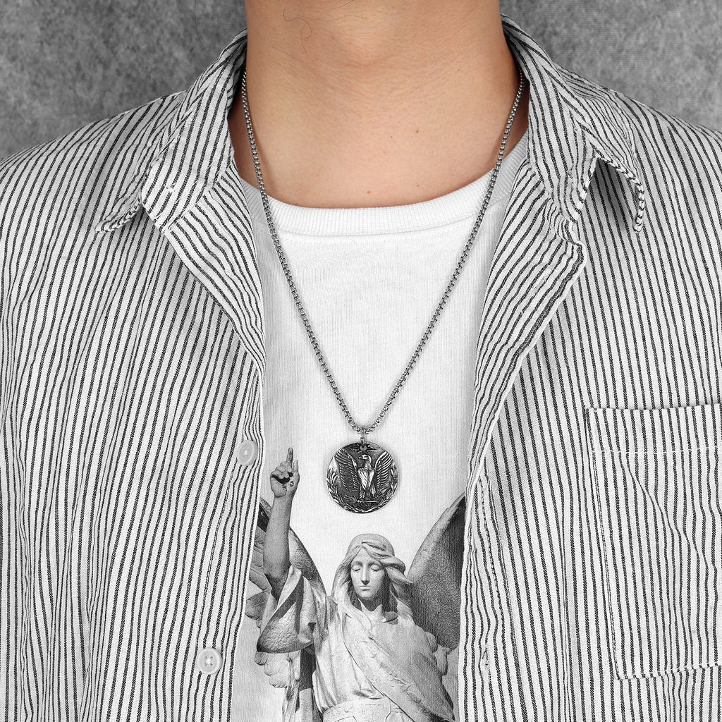 Eagle Badge Pendant Necklace Stainless Steel