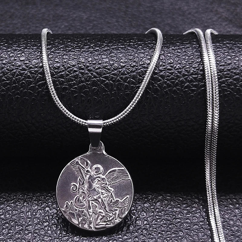 SAINT MICHAEL PROTECT US Archangel Stainless Steel Necklaces Chain Men/Women Gold Color Choker Necklace Jewelry joyas