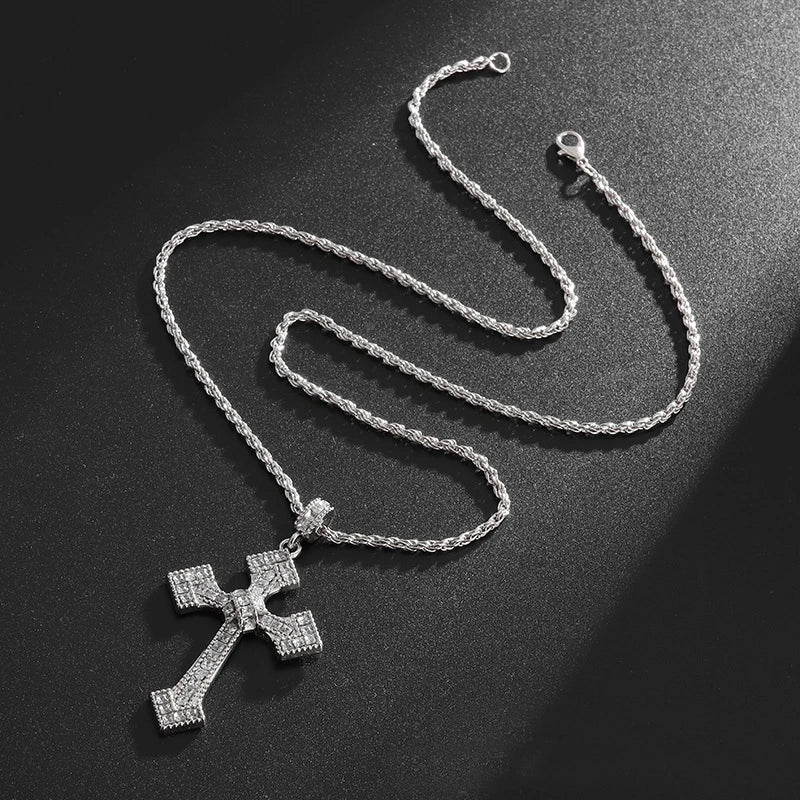 Gold Iced Out Cross Pendant Necklace O-Chain