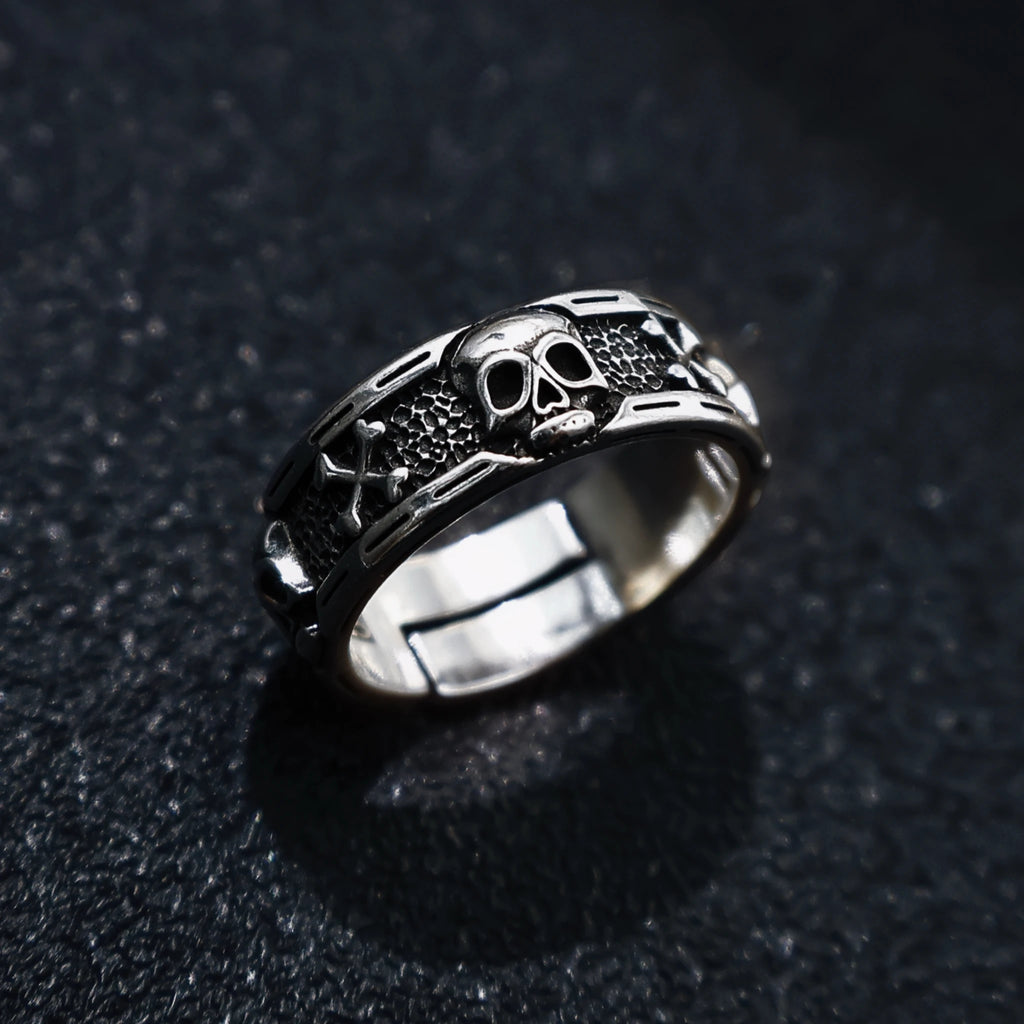 Retro Skull & Skeletons Adjustable Open Ring For Men Silver-plated Copper Gothic Punk Edgy Indie Jewelry Niche