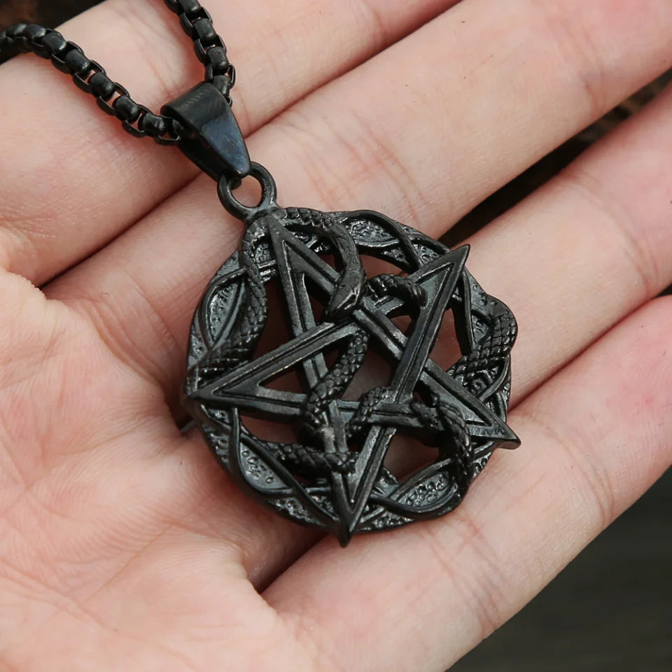 Pentagram Snake Pendant — Stainless Steel