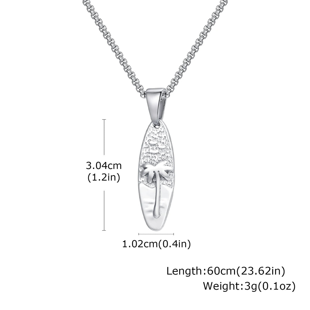 Coconut Tree Oval Pendant Necklace — Stainless Steel