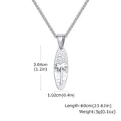Summer Coconut Tree Pattern Oval Pendant Necklace for Men, Stainless Steel Dainty Fashion Necklace, Retro Jewelry Ocean Vacation