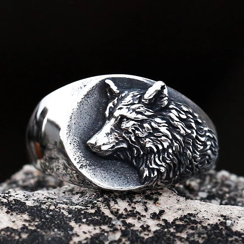 Dropshipping Vintage 316L Stainless Steel Viking Nordic 3D Wolf Of Thor Norse High Quality Wolf Animal Jewelry Men Ring