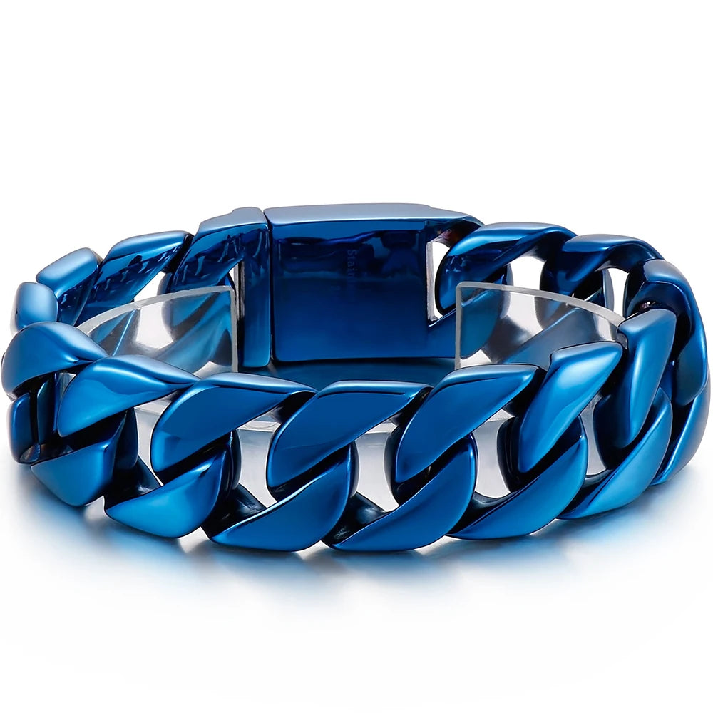 Matte Polished Gold Color Stainless Steel Men's Bracelet for Man 20MM Curb Link Chain Wrist On Hand Bands Jewelry