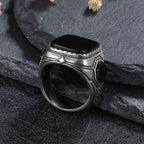 Silver Jewelry Ring Natural 14*16mm Big Black Agate Stone Vintage Ring For Women Party Gifts