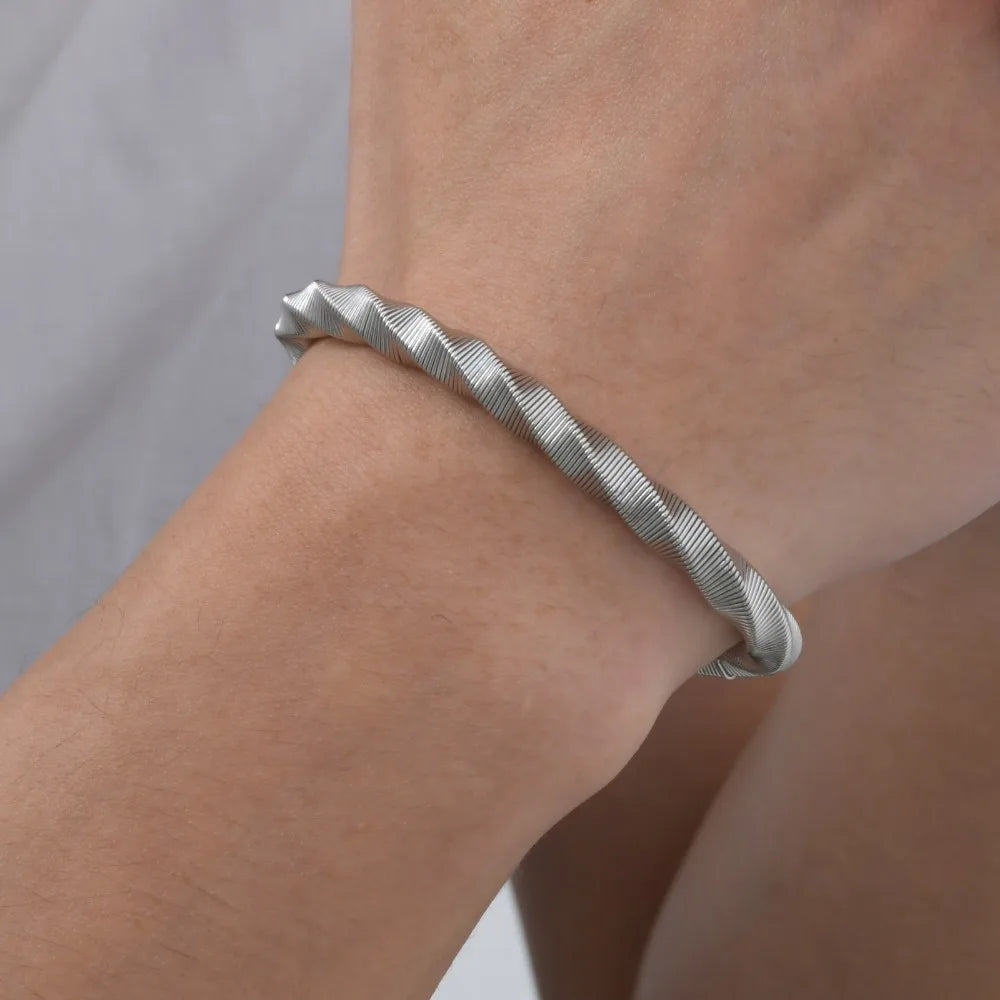 Somen Hollow Mesh Mobius Bracelets For Men Silver Color Flexible Stainless Steel Wide Edge String Bracelet Wedding