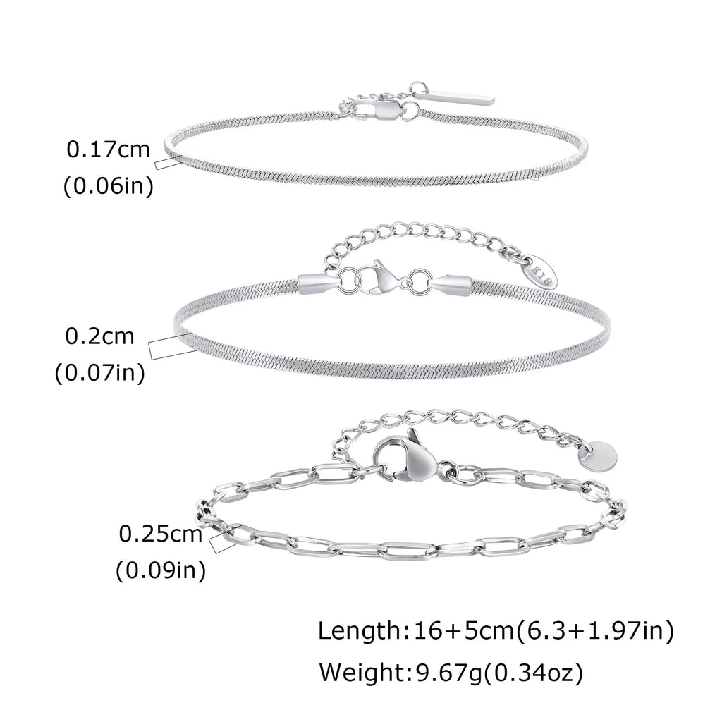 Thin Chain Bracelet Set 3pcs — Silver