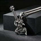 Gothic Hip Hop Skull Skeleton Guitar Necklace for Men Punk Instruments Pendant Stainless Steel Chain Neck Rock Jewelry Accessory