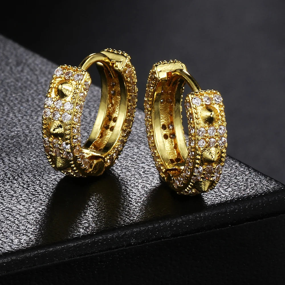 Gold Iced Out Skull Hoop Earrings Rivet