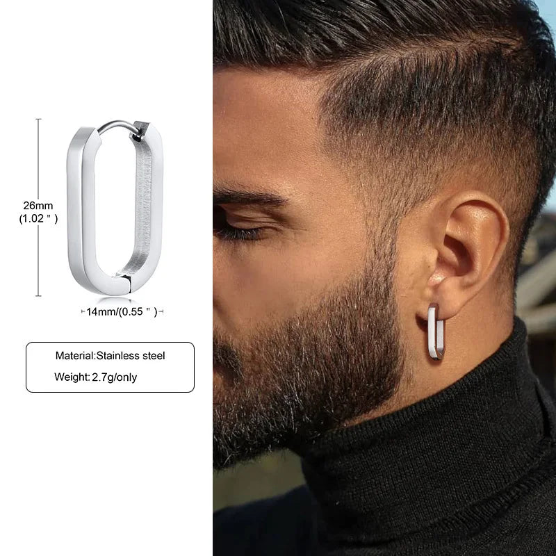 Geometric Octagon Hoop Earrings — Stainless Steel