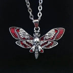 Gothic Personality Sliver Color Skull Moths Wings Red Drip Glaze Pendant Necklace for Women Men Collar Chain Punk
