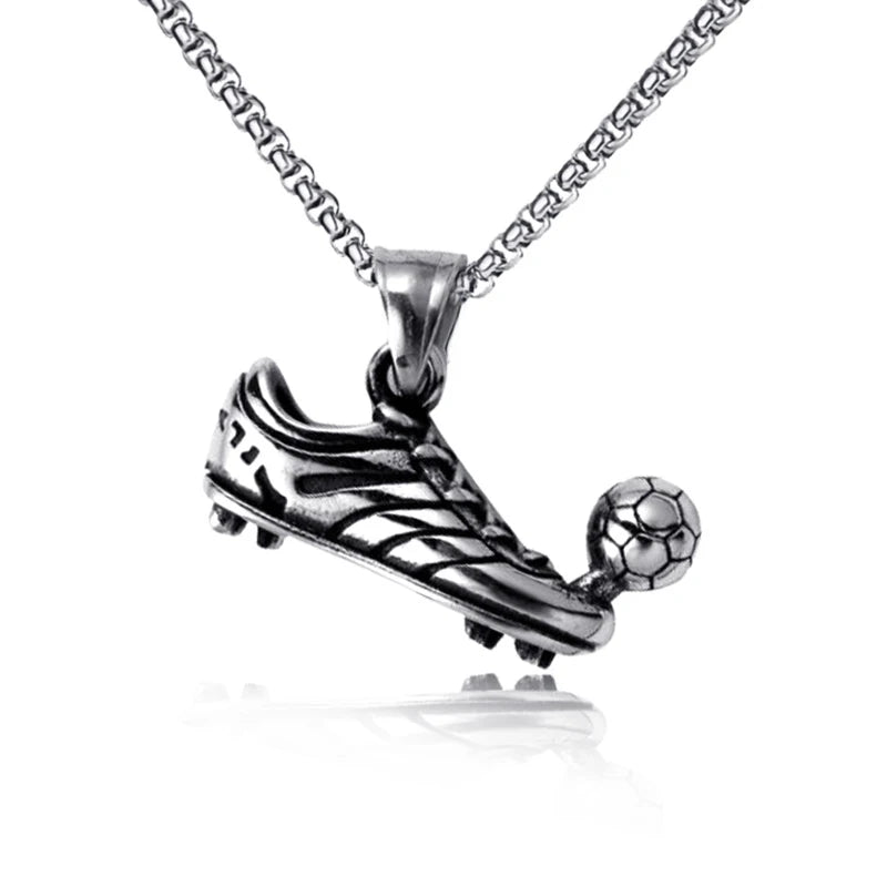 Silver Football Shoe Pendant Necklace Stainless