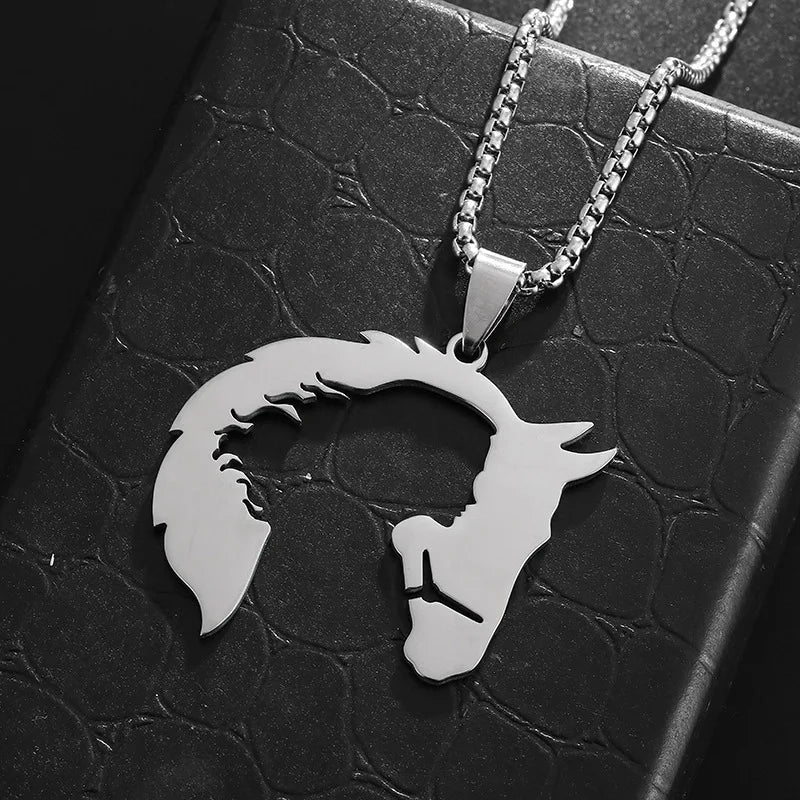 Silver Horse Head Pendant Necklace Statement