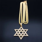 Hip Hop Star Of David Shield Hexagram Pendant Necklace for Men Fashion Stainless Steel Gold Color Chain Star Shape Jewelry Gift